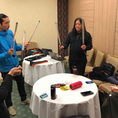 ホテルニューオータニのイベント控室でビジュアルポイリハーサル