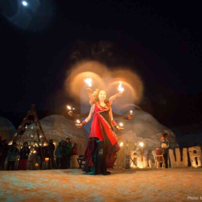 宝台樹スキー場の雪祭りで火付盗賊ファイアーショー