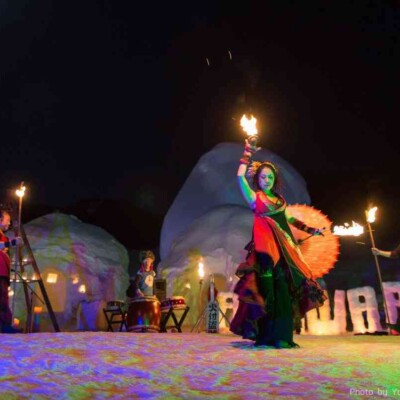 宝台樹スキー場の雪祭りで火付盗賊ファイアーショー