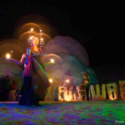 宝台樹スキー場の雪祭りで火付盗賊ファイアーショー