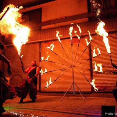 亀戸大道芸 金曜屋台村での火付盗賊ファイアーパフォーマンス