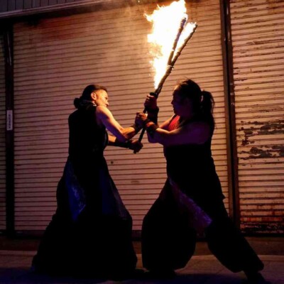 亀戸大道芸 金曜屋台村での火付盗賊ファイアーパフォーマンス