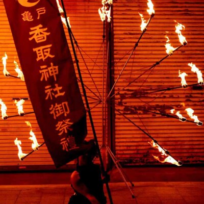 亀戸大道芸 金曜屋台村での火付盗賊ファイアーパフォーマンス