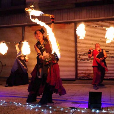 亀戸大道芸 金曜屋台村での火付盗賊ファイアーパフォーマンス