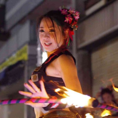 亀戸大道芸 金曜屋台村での火付盗賊ファイアーパフォーマンス