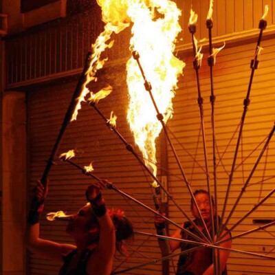 亀戸大道芸 金曜屋台村での火付盗賊ファイアーパフォーマンス