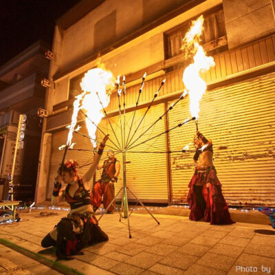 亀戸大道芸 金曜屋台村での火付盗賊ファイアーパフォーマンス