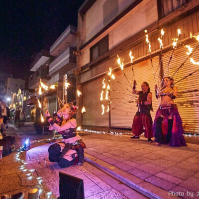 亀戸大道芸 金曜屋台村での火付盗賊ファイアーパフォーマンス