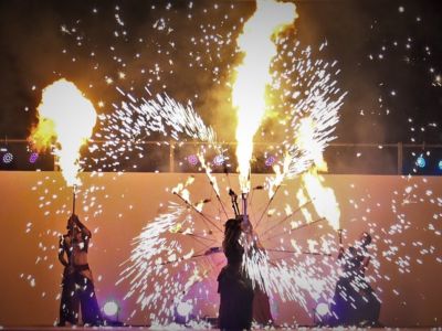【火付盗賊】イヨイヨ、Nori、おこたんぺ、Ryu、友二、Nijiko、 菊陽町夏祭り 火付盗賊ファイアーパフォーマンス 熊本県菊陽町夏祭り2017