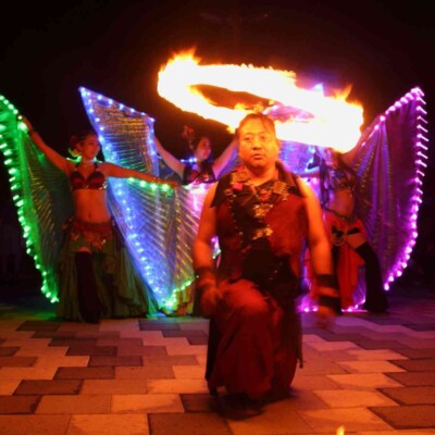 大学祭の火付盗賊ファイアーショー、ＬＥＤイシスウィングとファイアーエンジェル