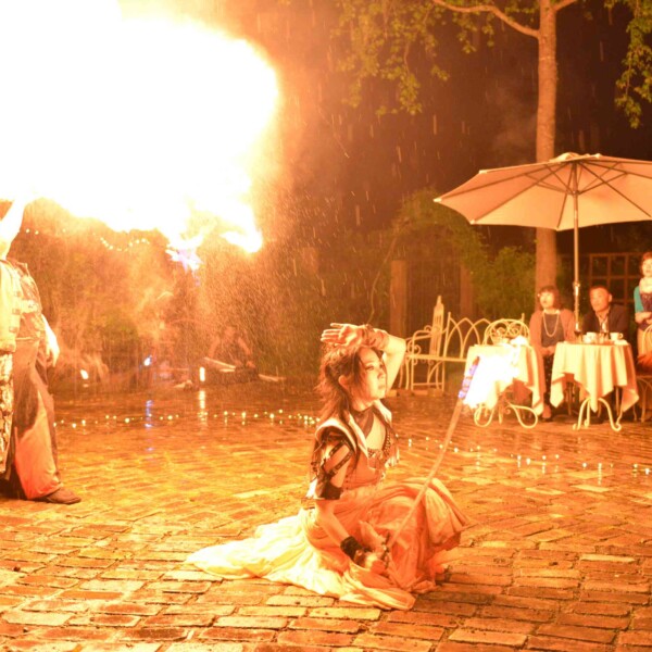 ローズガーデンでファイアーベリーダンスショー