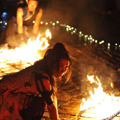 ローズガーデンでファイアーショー