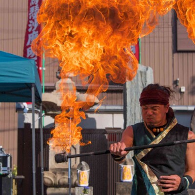 ファイアースタッフバーンアウト 大須大道町人祭の火付盗賊ファイアーショー