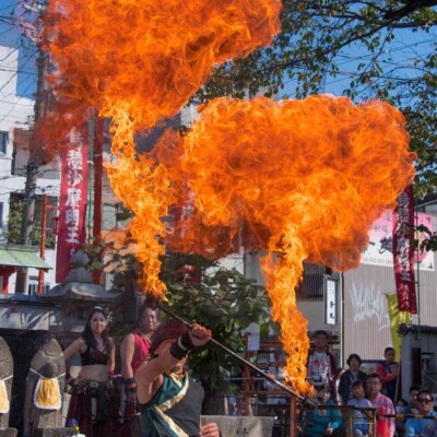 ファイアースタッフバーンアウト 大須大道町人祭の火付盗賊ファイアーショー
