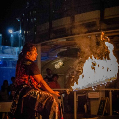 サンシャイン水族館屋上ビアガーデンで火付盗賊ファイアーショー