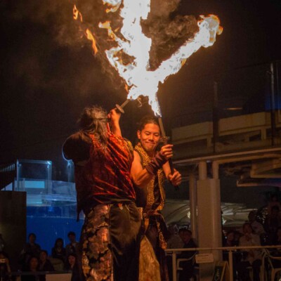 サンシャイン水族館屋上ビアガーデンで火付盗賊ファイアーショー