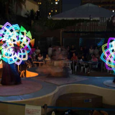 サンシャイン水族館屋上ビアガーデンで火付盗賊ビジュアルポイパフォーマンス