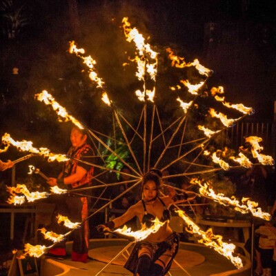 サンシャイン水族館屋上ビアガーデンで火付盗賊ファイアーショー