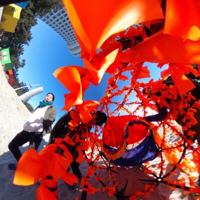 寒いって聞いていたのに、温かいしいい天気 平昌オリンピック公式イベント ファイアーアートフェスタ 2018年