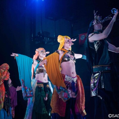 プロレスリングのステージでライトパフォーマンス