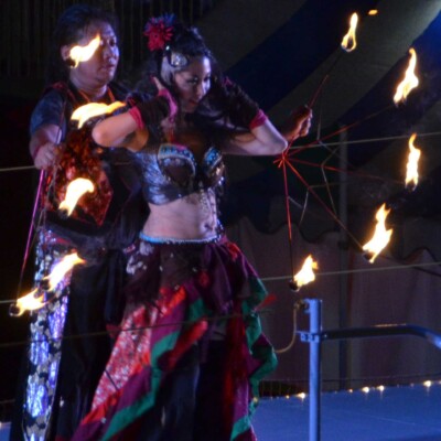 西武園遊園地のビアガーデンで花火大会後にファイアーショー