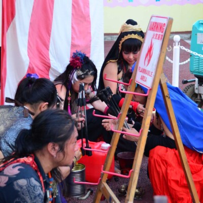 西武園遊園地のビアガーデンで花火大会後にファイアーショー