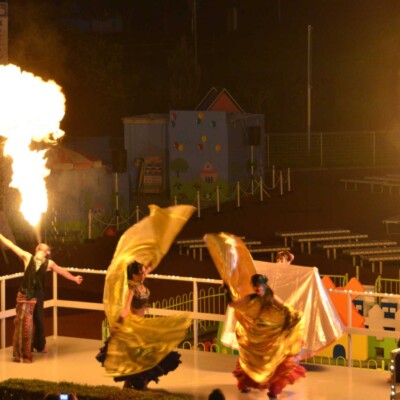 西武園遊園地のビアガーデンで花火大会後にファイアーショー