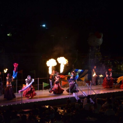 西武園遊園地のビアガーデンで花火大会後にファイアーショー