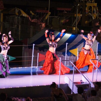 西武園遊園地のビアガーデンで花火大会後にファイアーショー