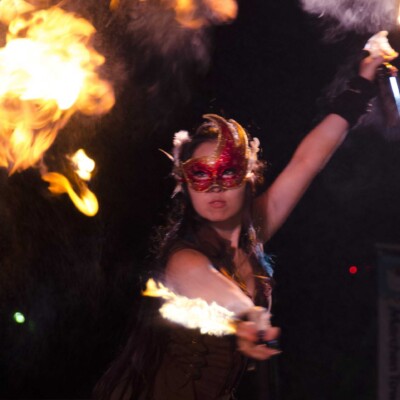 西武園遊園地のビアガーデンで花火大会後にファイアーショー