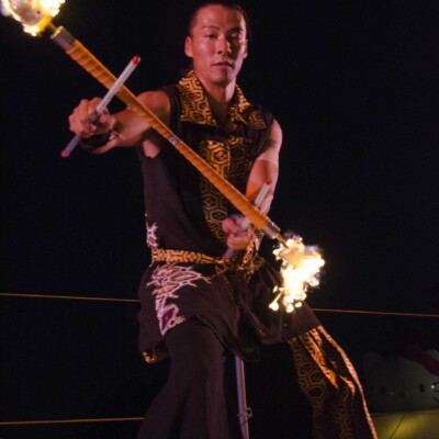 西武園遊園地のビアガーデンで花火大会後にファイアーショー