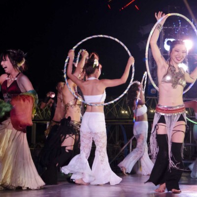 西武園遊園地のビアガーデンで花火大会後にファイアーショー