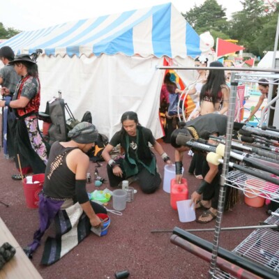 西武園遊園地のビアガーデンで花火大会後にファイアーショー