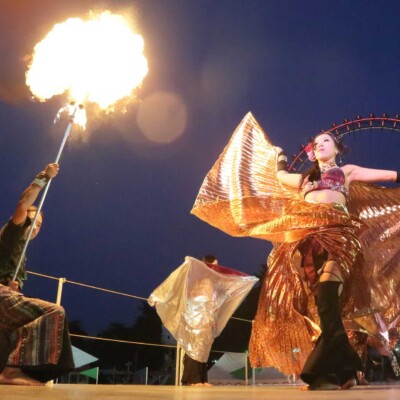 西武園遊園地のビアガーデンで花火大会後にファイアーショー