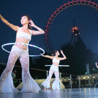 西武園遊園地のビアガーデンで花火大会後にファイアーショー