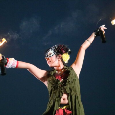 西武園遊園地のビアガーデンで花火大会後にファイアーショー