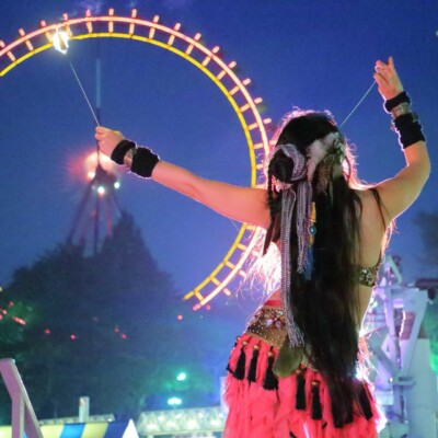 西武園遊園地のビアガーデンで花火大会後にファイアーショー