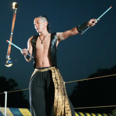 西武園遊園地のビアガーデンで花火大会後にファイアーショー