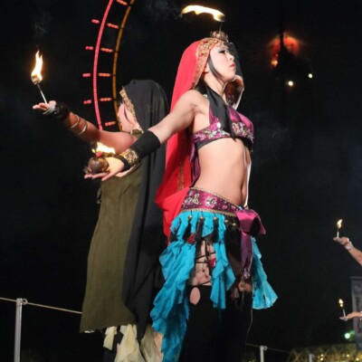 西武園遊園地のビアガーデンで花火大会後にファイアーショー