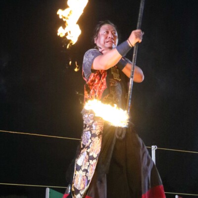 西武園遊園地のビアガーデンで花火大会後にファイアーショー