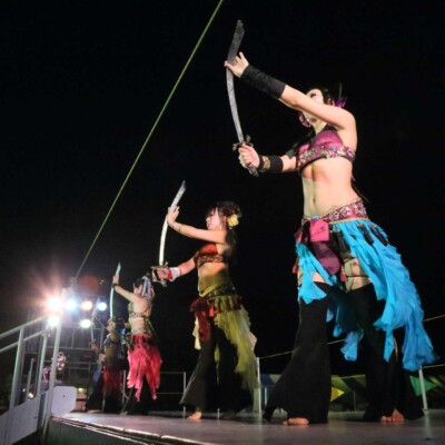 西武園遊園地のビアガーデンで花火大会後にファイアーショー