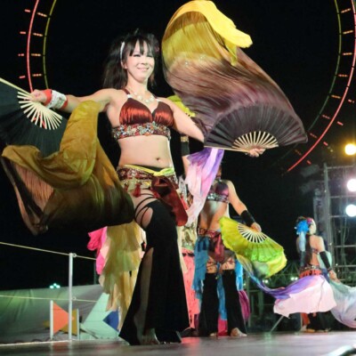 西武園遊園地のビアガーデンで花火大会後にファイアーショー