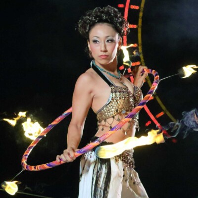 西武園遊園地のビアガーデンで花火大会後にファイアーショー