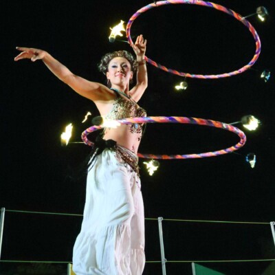 西武園遊園地のビアガーデンで花火大会後にファイアーショー