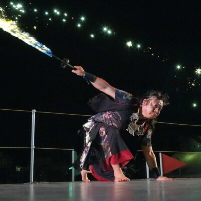 西武園遊園地のビアガーデンで花火大会後にファイアーショー