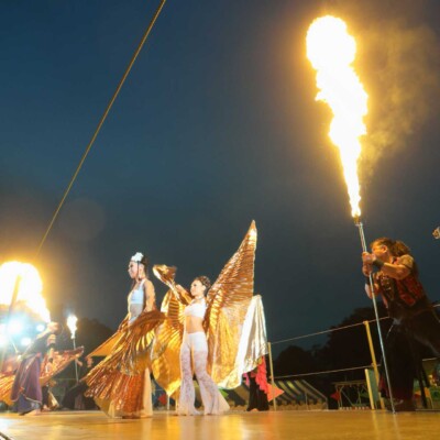西武園遊園地のビアガーデンで花火大会後にファイアーショー
