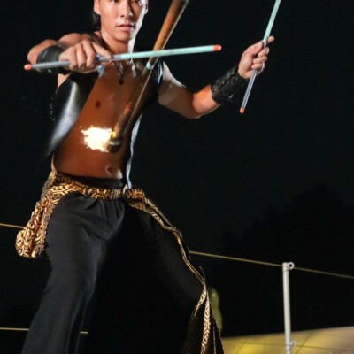 西武園遊園地のビアガーデンで花火大会後にファイアーショー