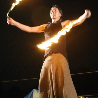 西武園遊園地のビアガーデンで花火大会後にファイアーショー