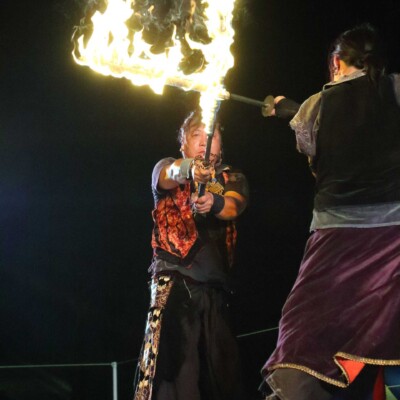 西武園遊園地のビアガーデンで花火大会後にファイアーショー