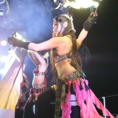 西武園遊園地のビアガーデンで花火大会後にファイアーショー